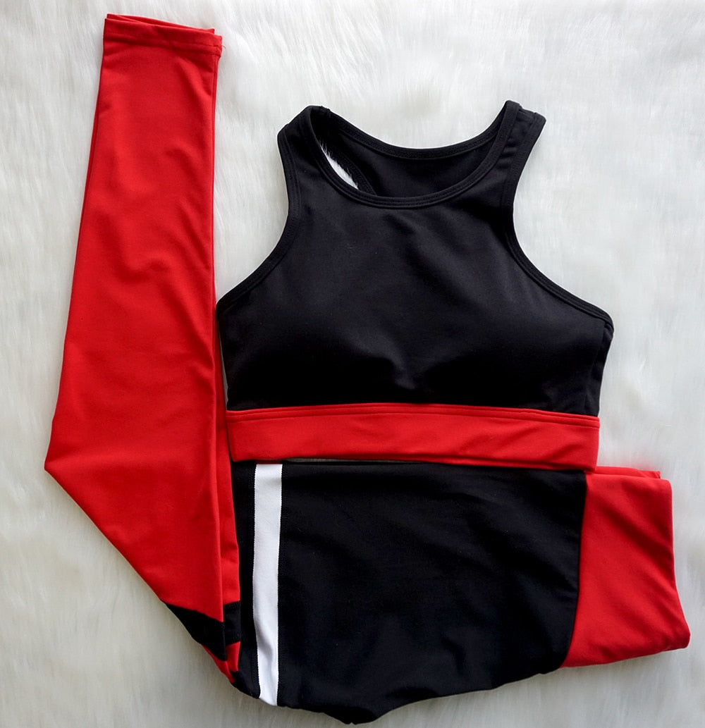 RED STRIPED BRA & LEGGINGS SET