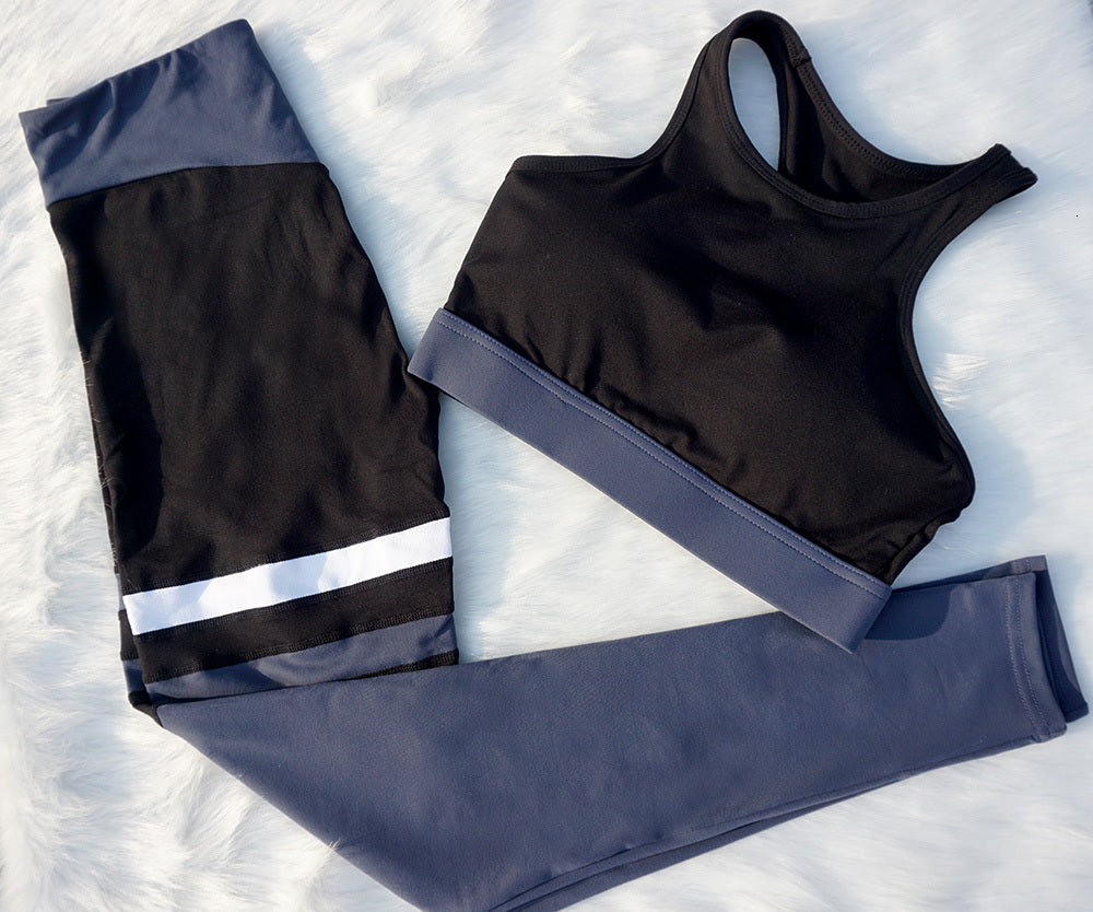 BLACK STRIPED BRA & LEGGINGS SET